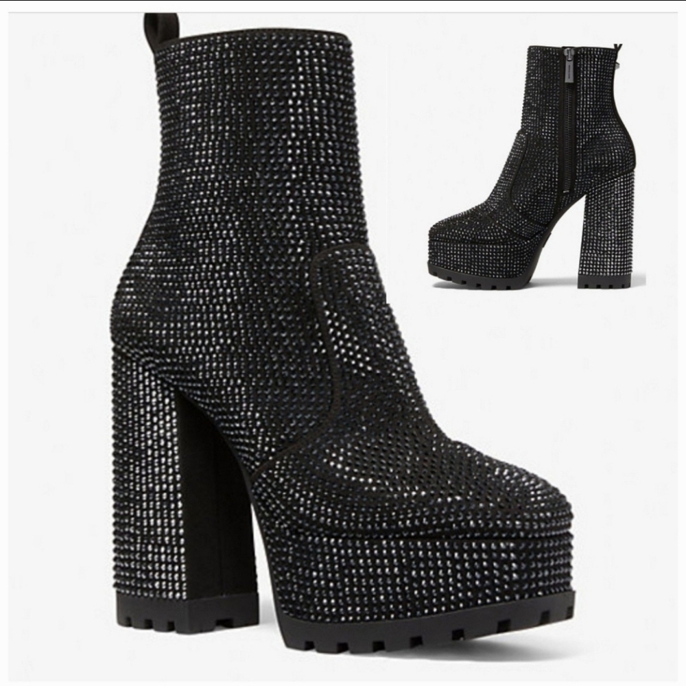 Michael Kors Black Rhinestone Heeled Boots